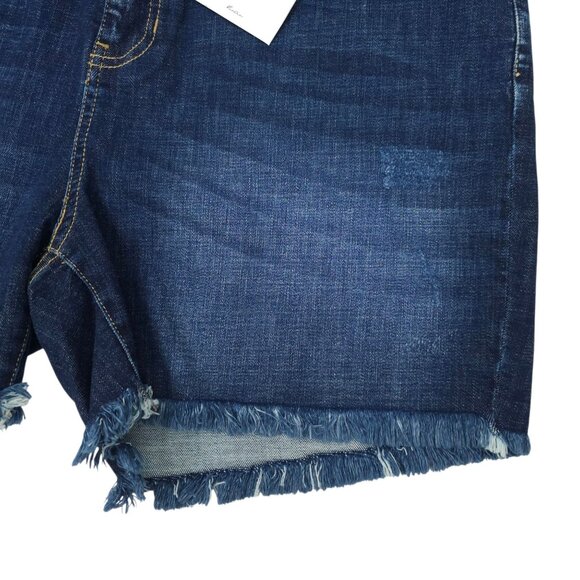 KanCan Denim Shorts Womens Size 3XL High Rise Dark Wash Stretch Frayed Hem NEW - Picture 12 of 16